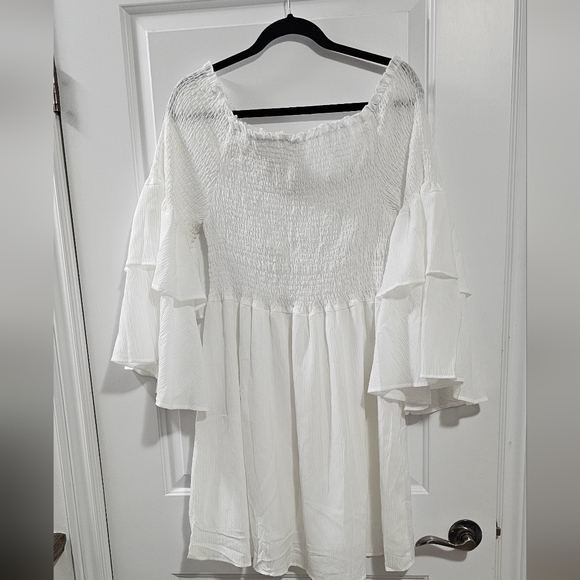 SHEIN plus size  White off the shoulder dress full bell sleeve 4x Boho - Picture 1 of 6